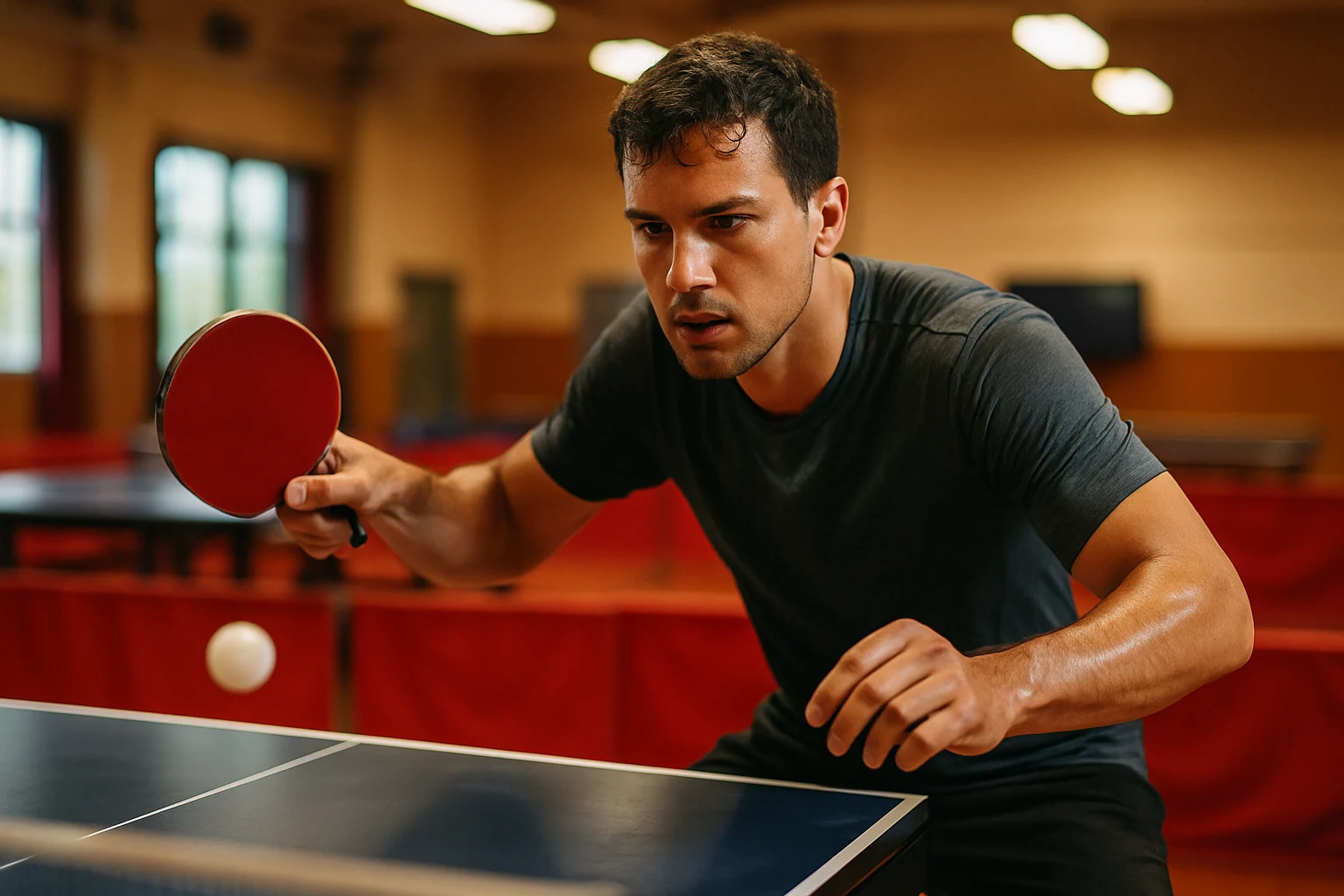 王楚钦在训练中练习反手技术动作