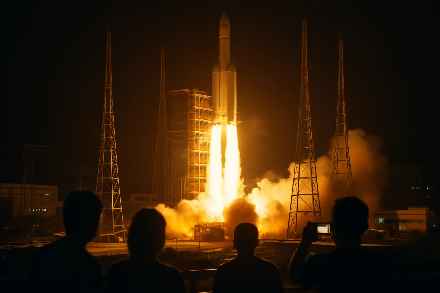 海南商业航天发射场夜间发射的震撼画面