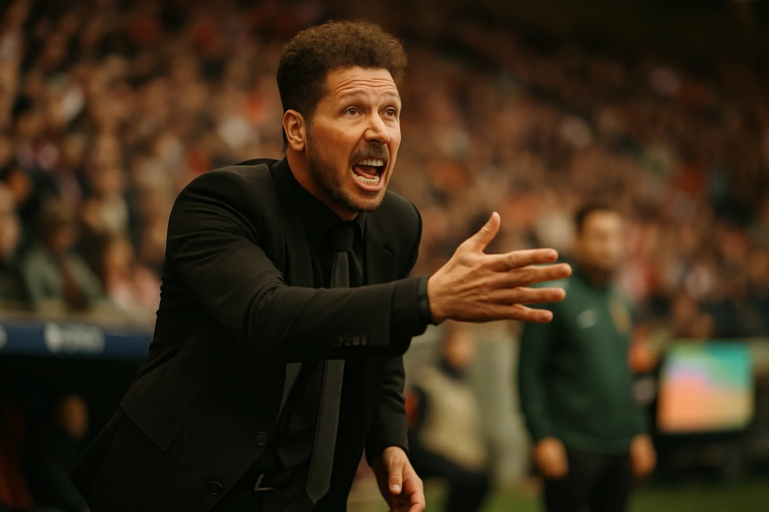 Huấn luyện viên Diego Simeone của Atlético Madrid ra hiệu lệnh chỉ đạo cầu thủ