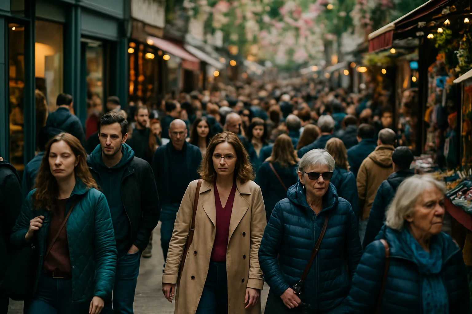 各地商业步行街在春假期间人头攒动的繁华景象