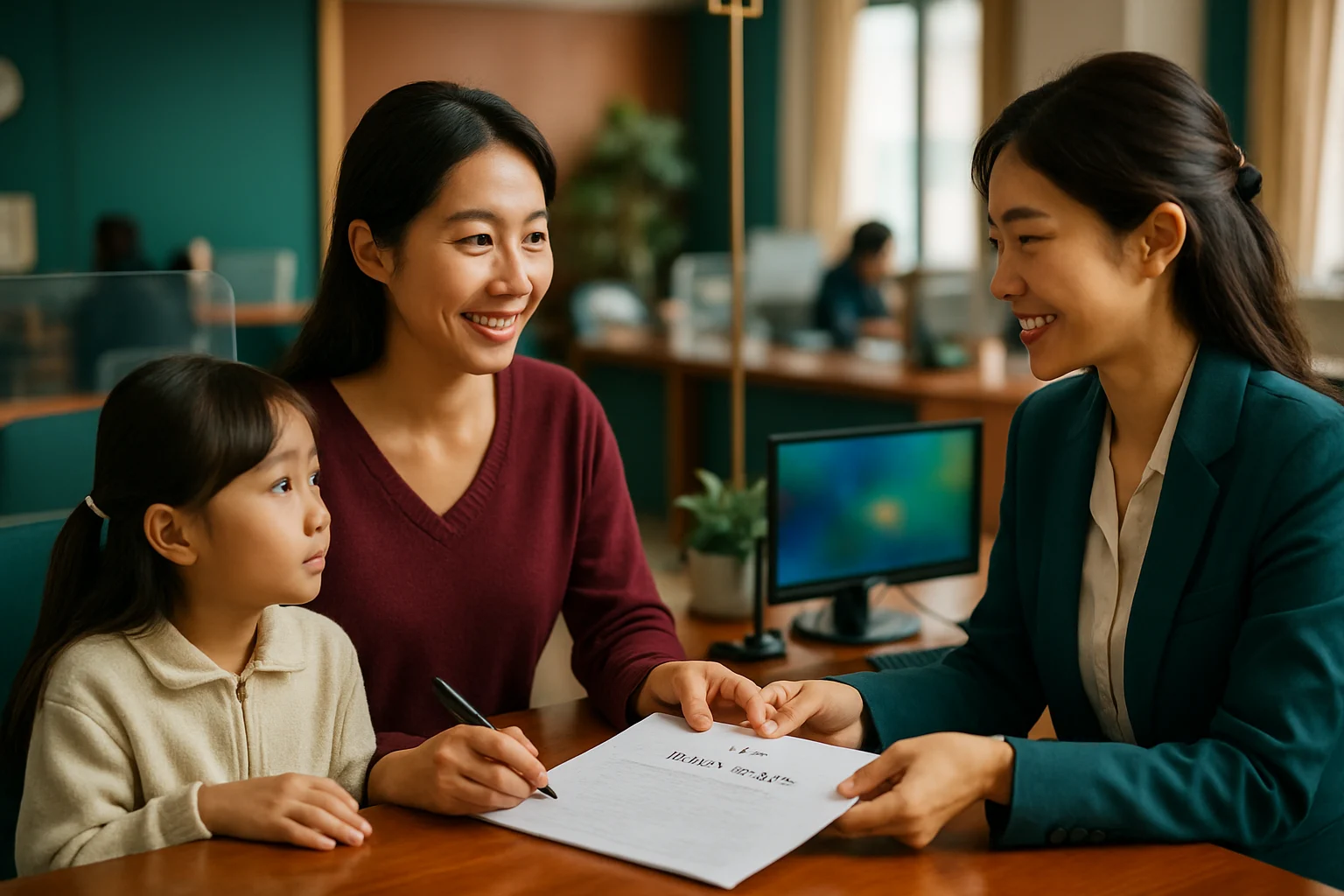 주민센터 창구에서 한부모 가족 증명서를 신청하는 모습