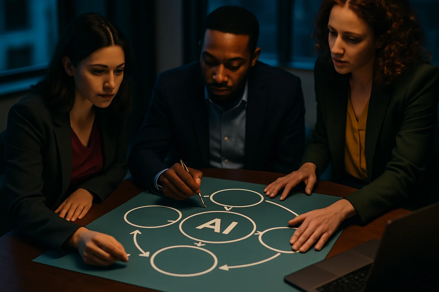 Business continuity planning diagram showing AI service redundancy with multiple vendor connections and fallback procedures