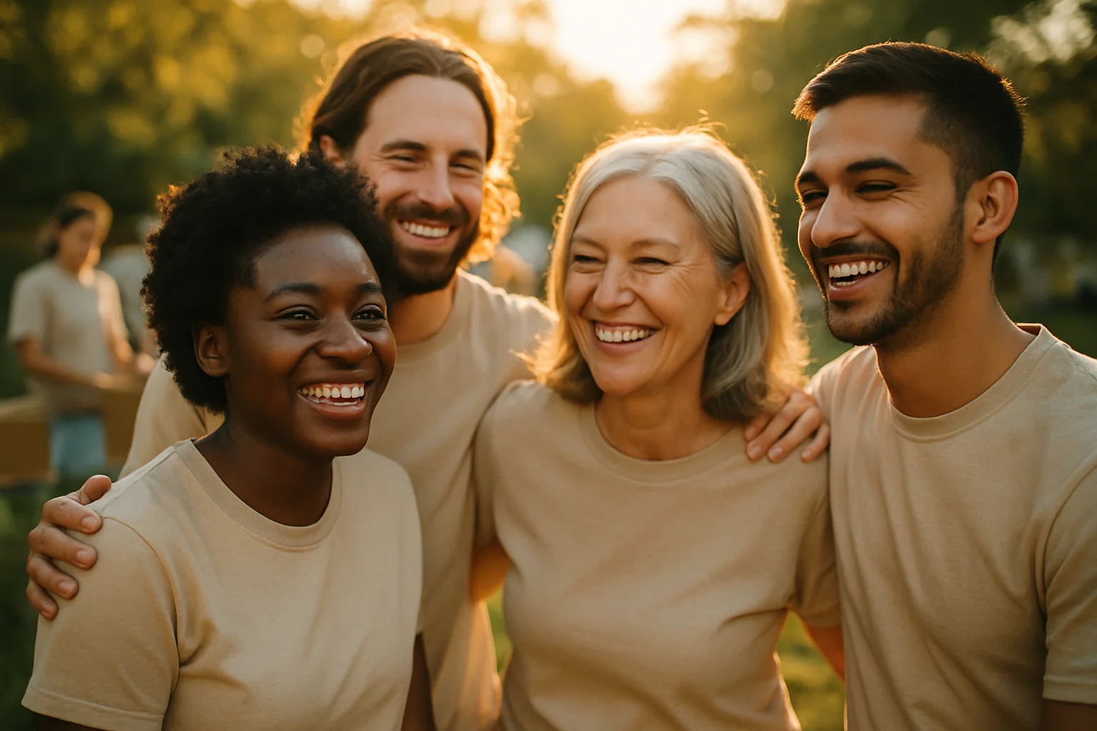 社区志愿者与老人一起学习使用智能手机的温馨画面