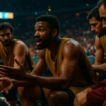 柯瑞在替補席上指導隊友戰術佈置