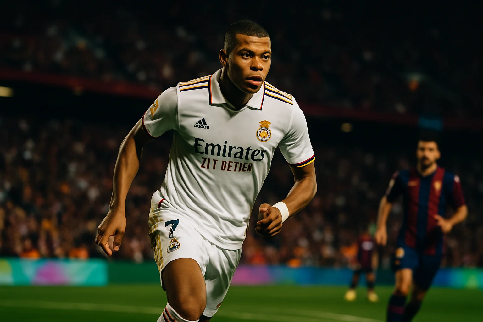 Kylian Mbappé wearing Real Madrid kit during La Liga 2026 training session at Valdebebas