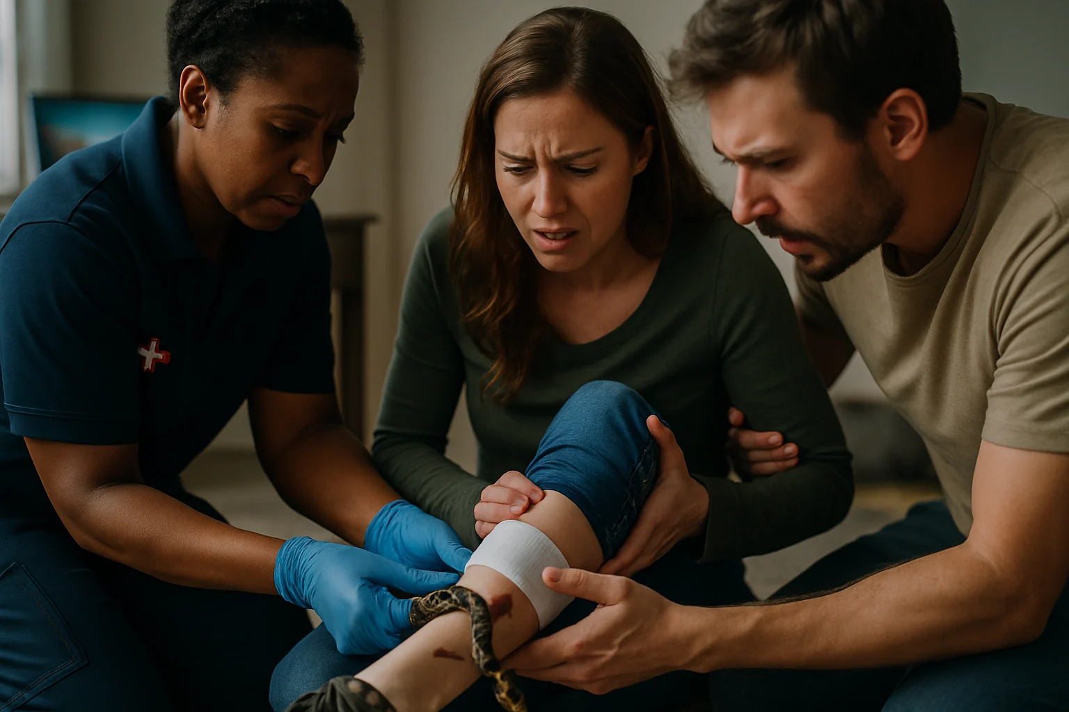 醫護人員在急診室處理蛇咬傷患者傷口