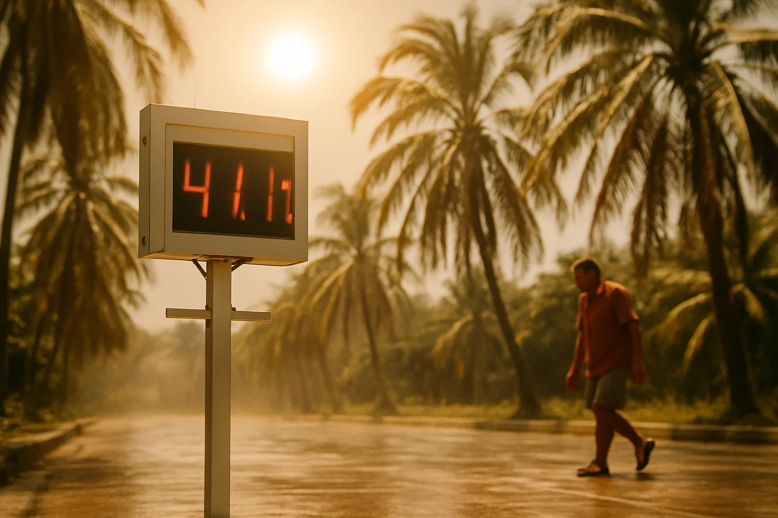 海南澄迈县气象站显示41.1℃高温纪录的温度计特写