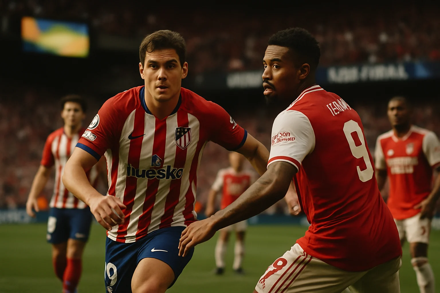 Cầu thủ Atlético Madrid và Arsenal trong trận đấu căng thẳng trên sân vận động Wanda Metropolitano