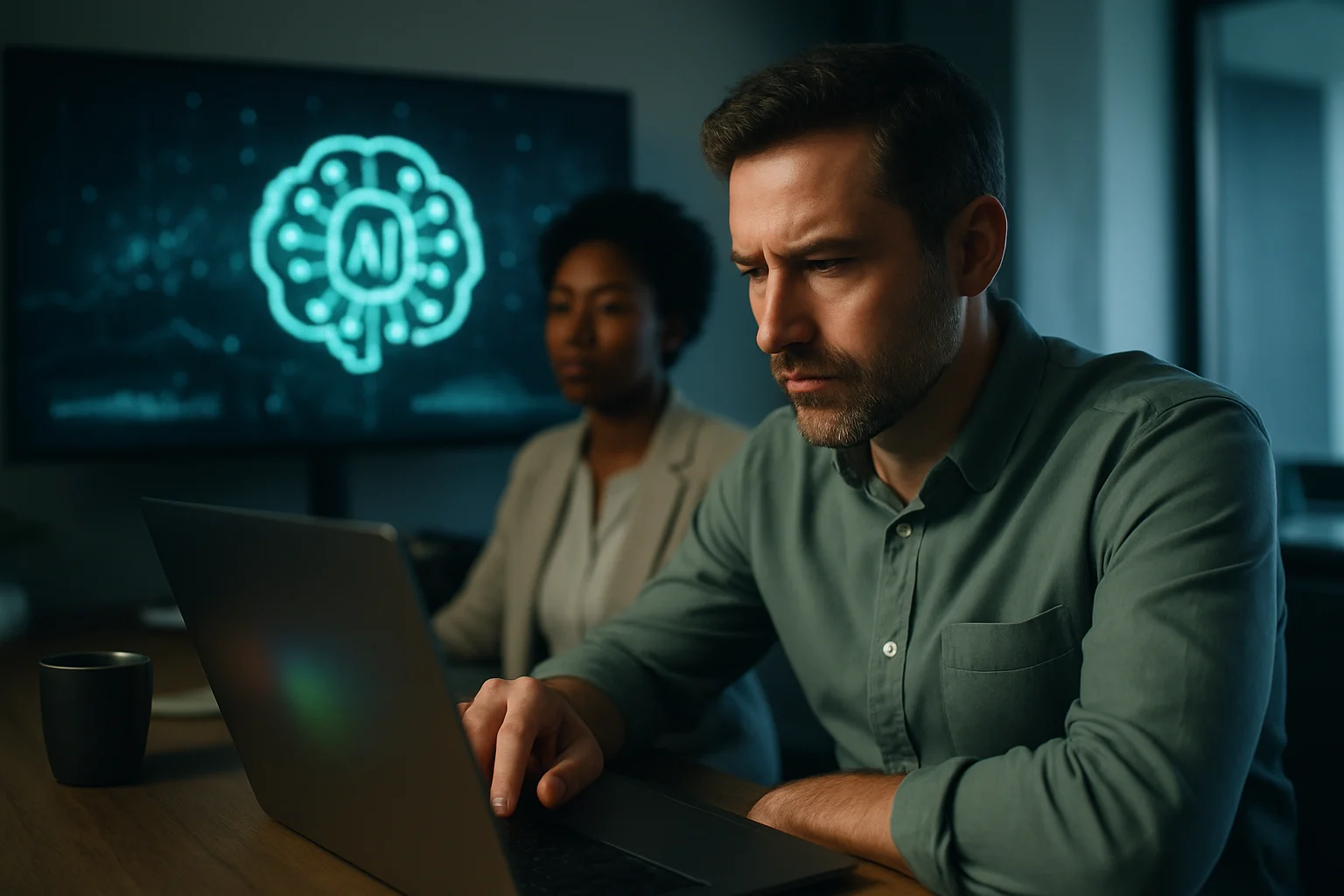 AI予測モデルによる次世代変異株の進化予測図と、マルチバリアントワクチンの作用機序を示す科学的イラスト