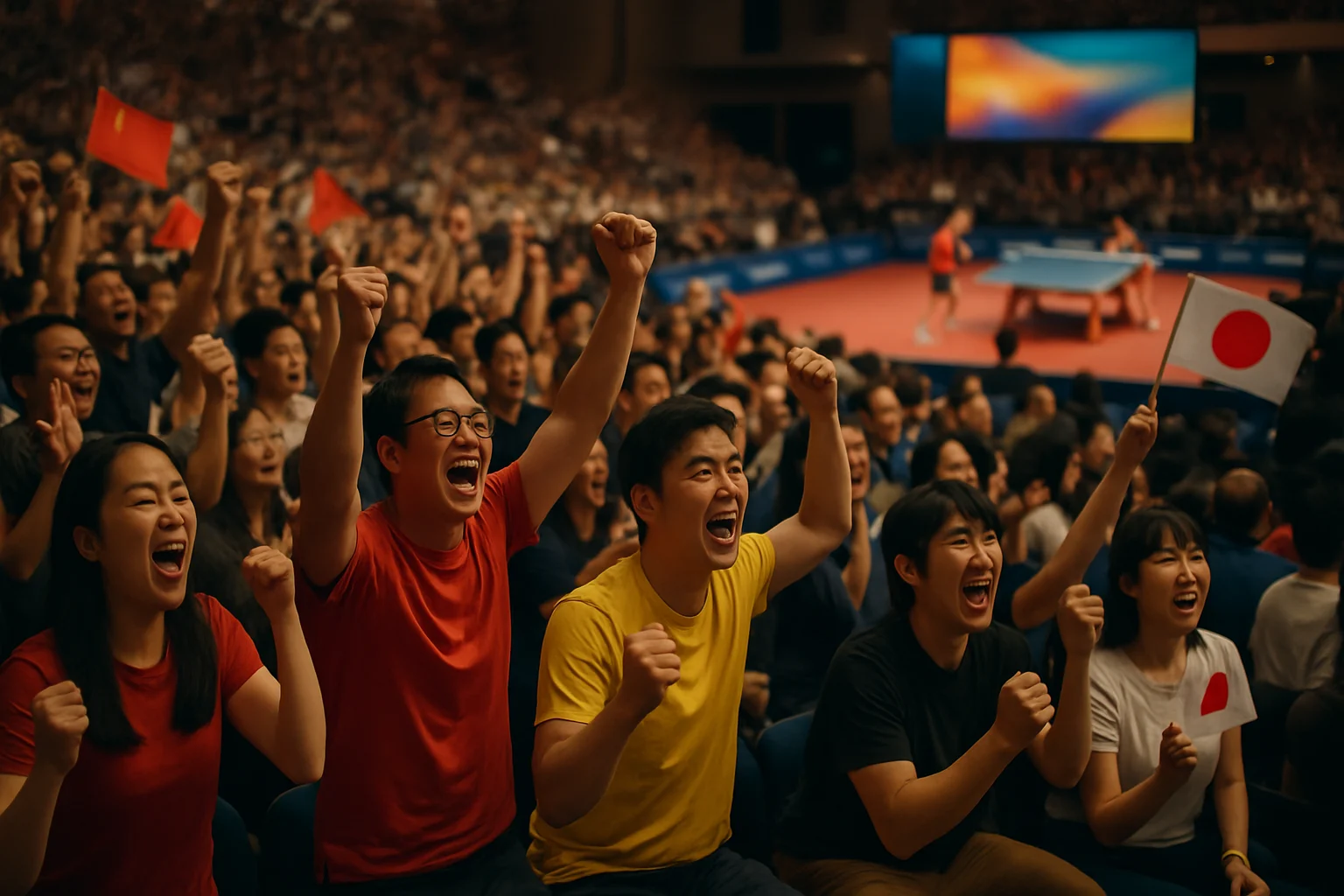 澳门世界杯乒乓球比赛现场观众为王曼昱加油的热烈场面