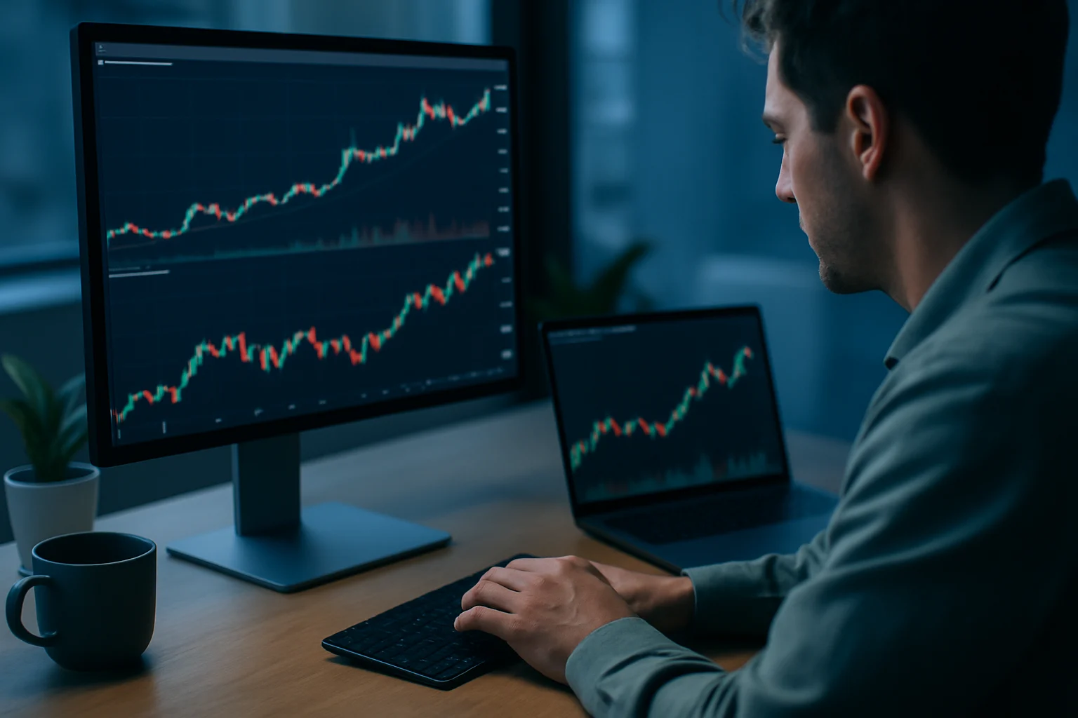 華爾街分析師在會議室內討論Tesla股票走勢圖表