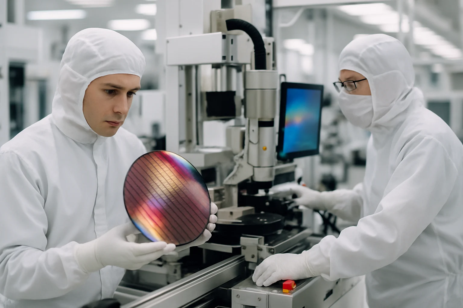 力積電12吋晶圓生產線，工程師正在進行精密製程操作