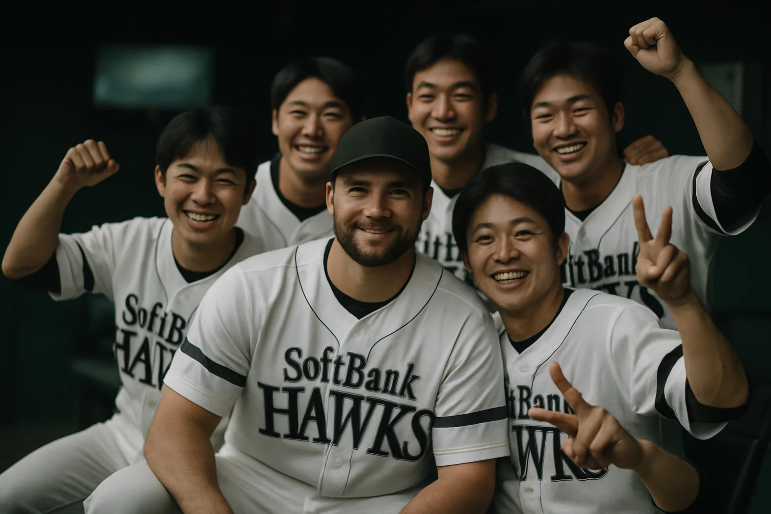 徐若熙與軟銀鷹隊友合影,展現融入日職團隊的良好適應