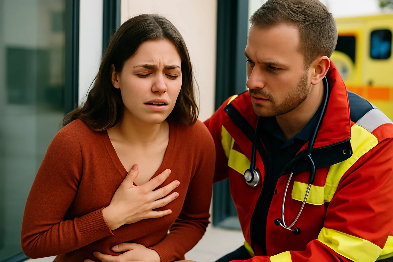 年轻女性感觉后背疼痛坐在床边的场景