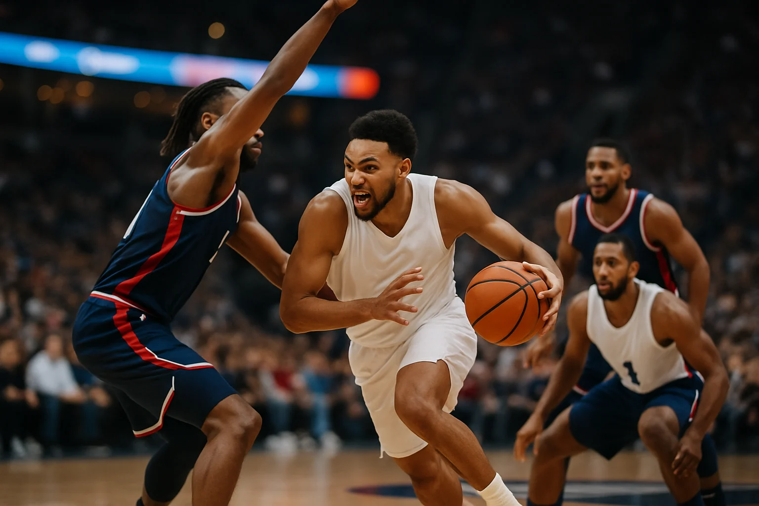 NBA附加賽球員在關鍵時刻投籃的緊張瞬間