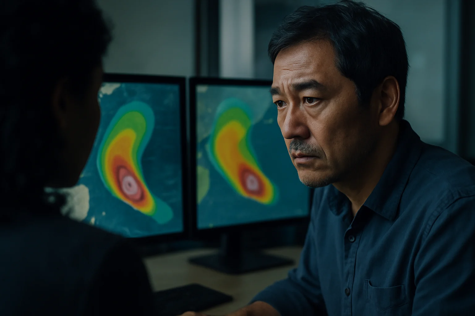 颱風路徑甜筒圖與暴風侵襲機率圖對照示意,說明兩者差異