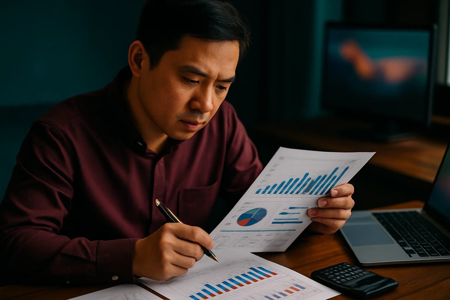 Nhà đầu tư đang phân tích báo cáo tài chính để đánh giá chính sách cổ tức