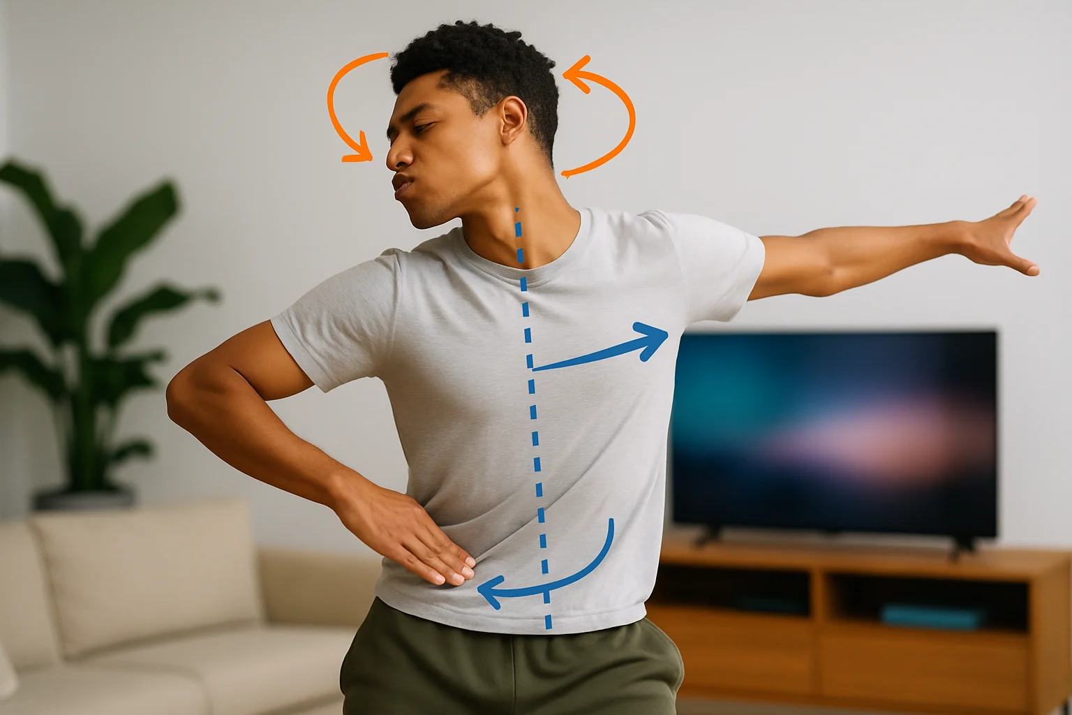 回头摇挑战技巧示意图，展示正确的身体姿势和动作要点