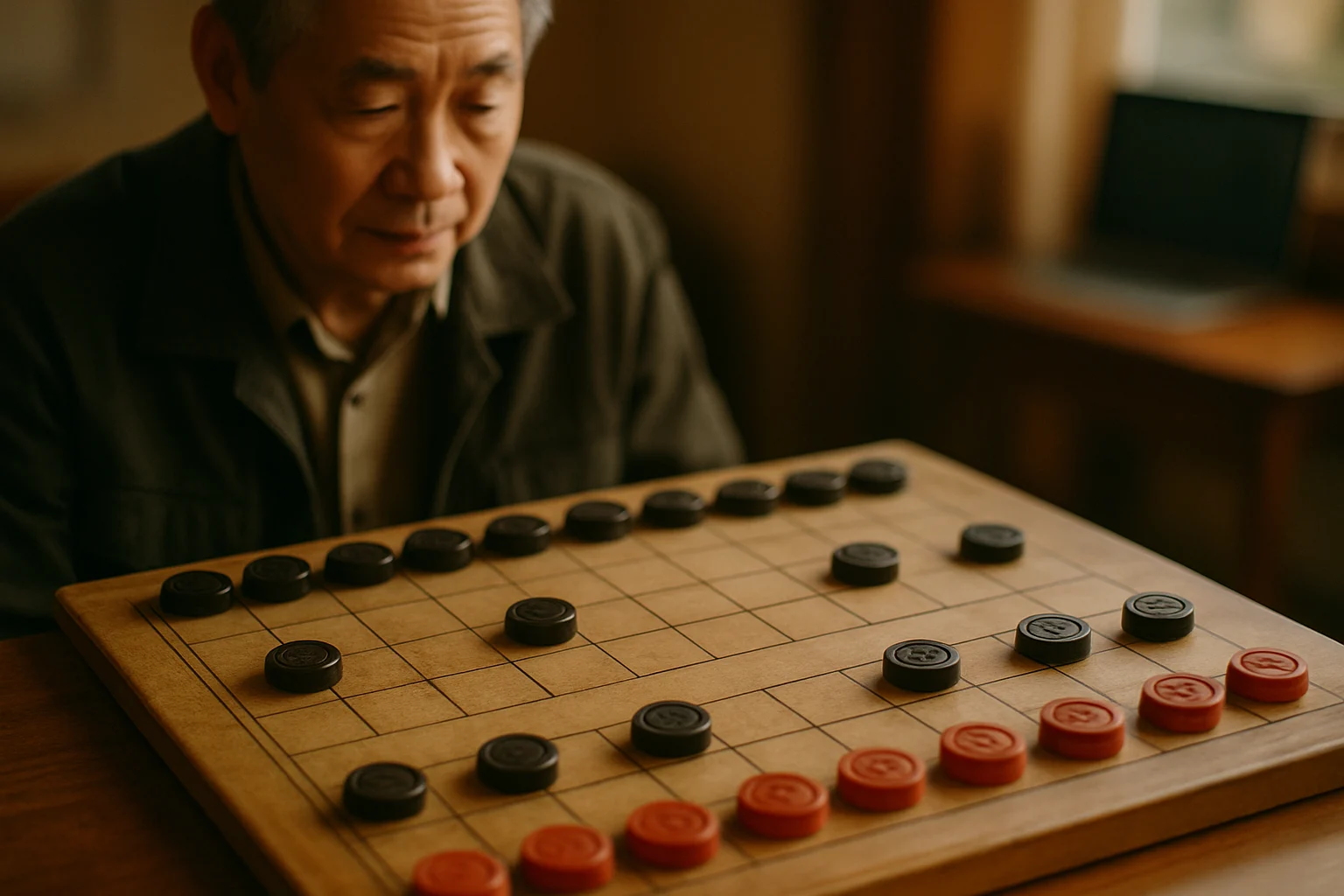 象棋棋盤擺設示意圖,紅黑雙方棋子初始位置排列
