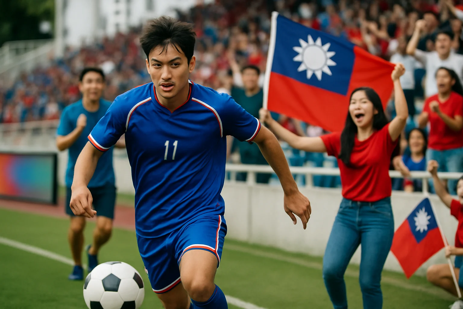 游耀興在高雄國家體育場慶祝進球的瞬間