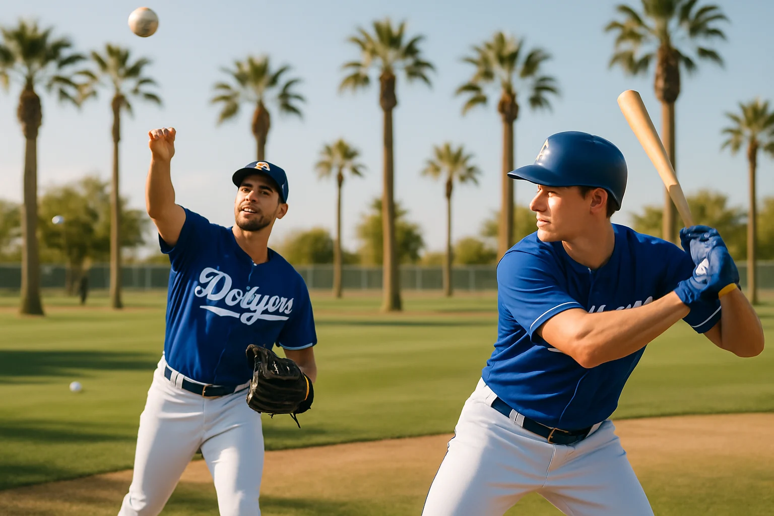 凱爾·塔克與大谷翔平在道奇春訓期間一起練習的畫面