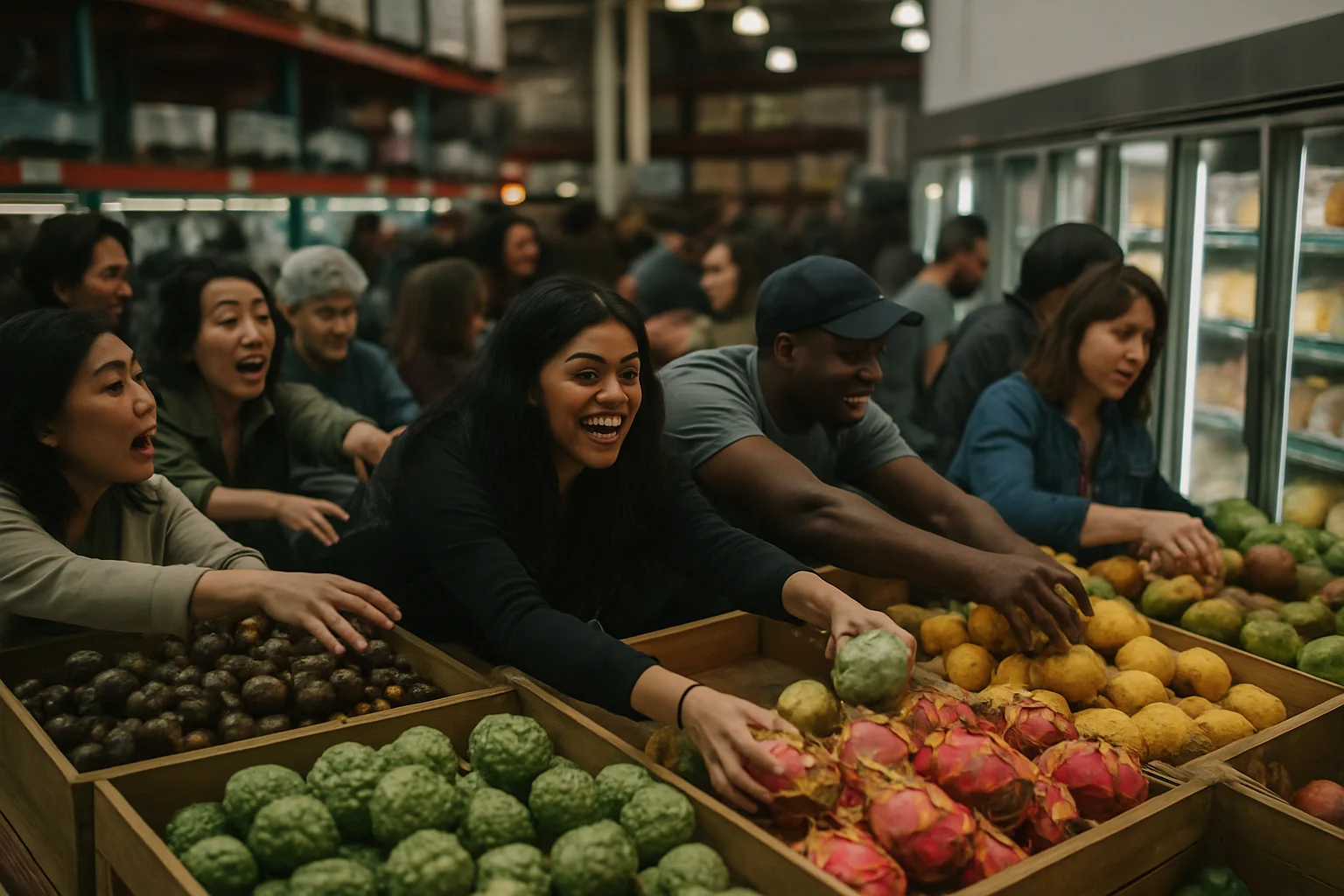 好市多水果區顧客排隊搶購季節限定水果的熱鬧場景