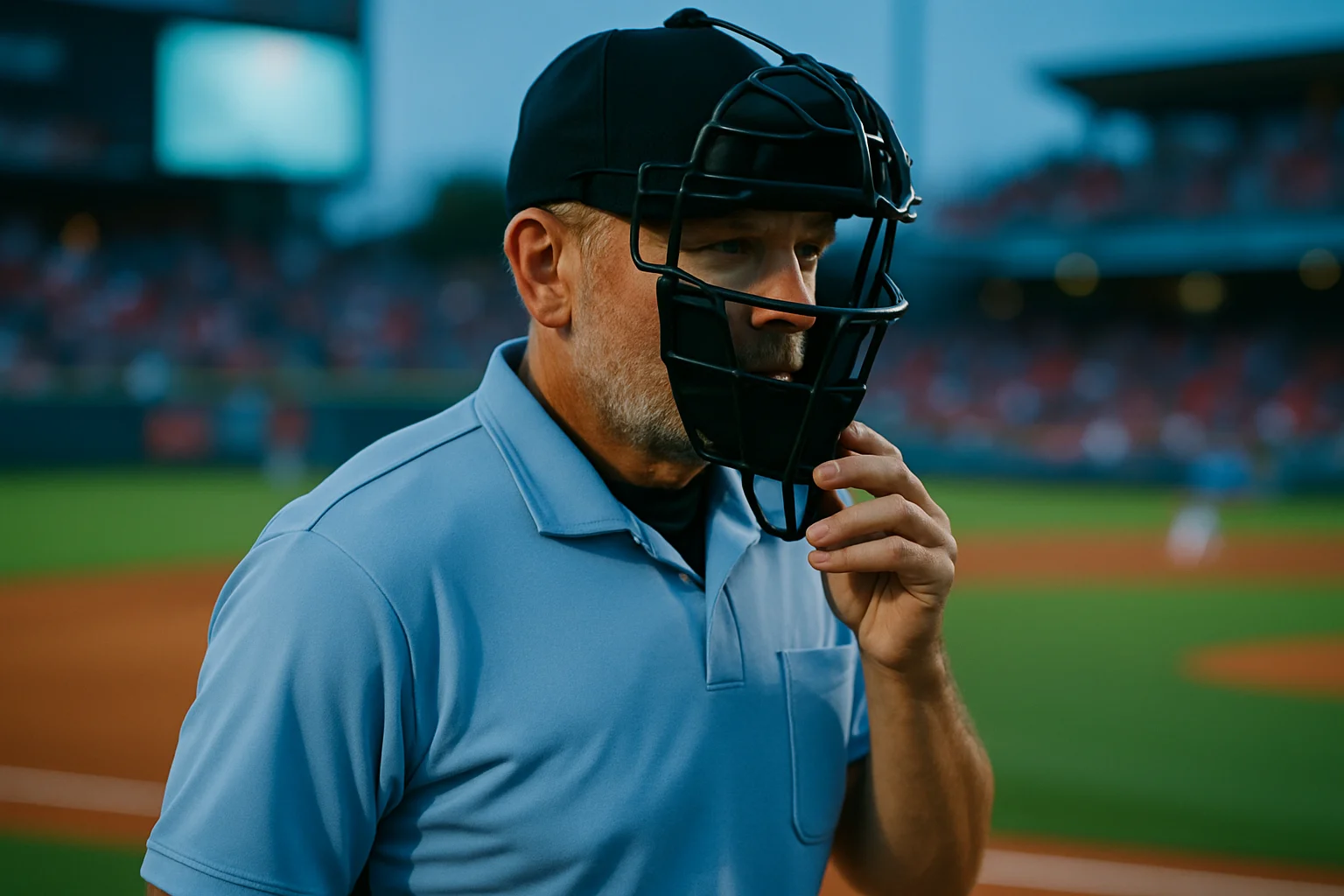 MLB 主審在世界大賽執法本壘好球帶判決的近景畫面