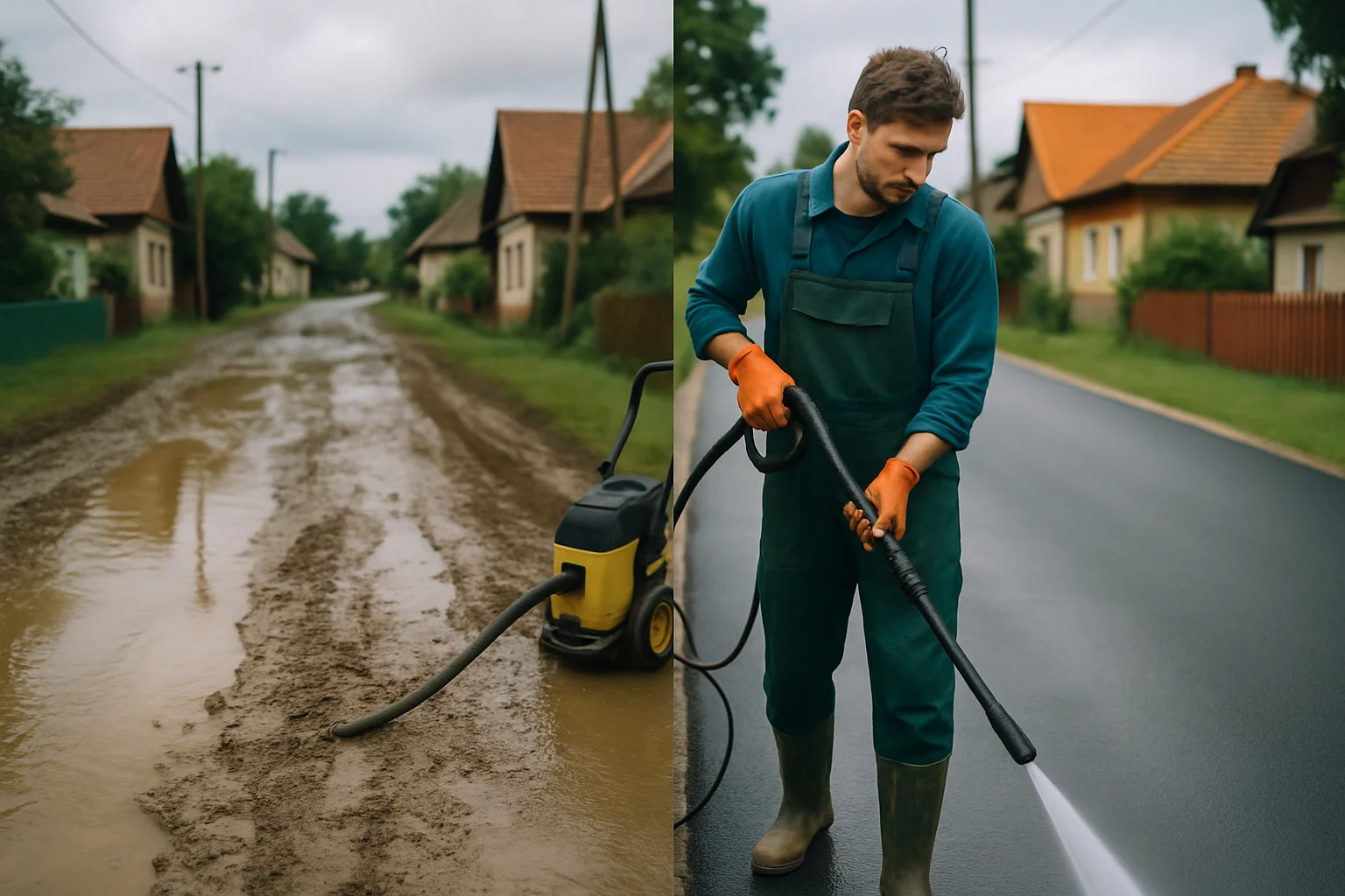 石门村道路清淤前后对比，显示环境改善效果