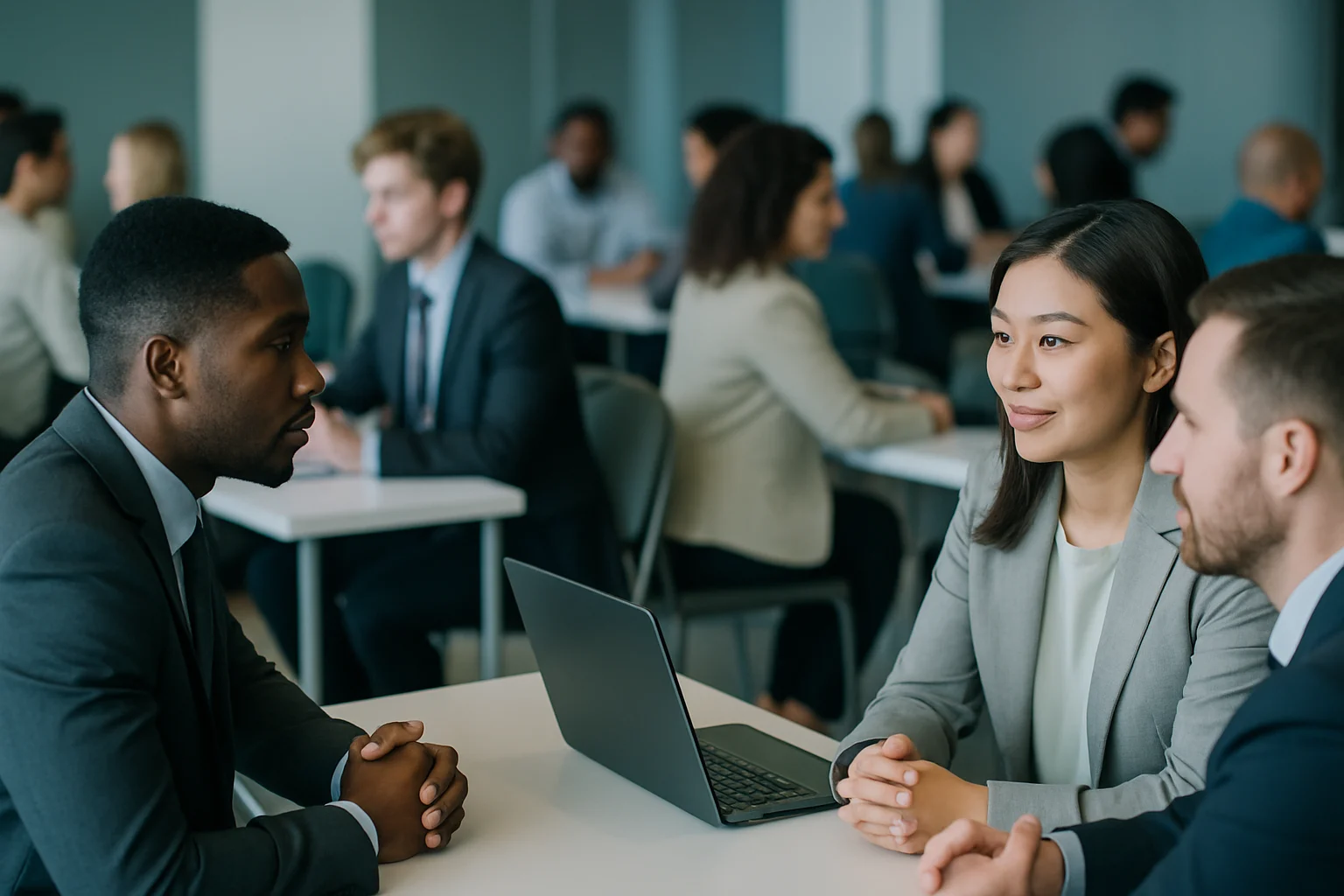 正规招聘会现场，求职者与HR面对面交流