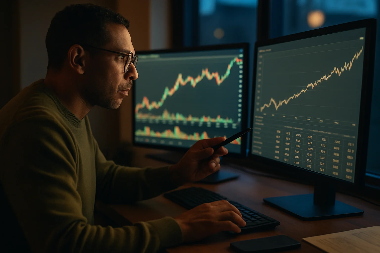 投資人使用手機APP查看道瓊工業平均指數ETF投資組合表現