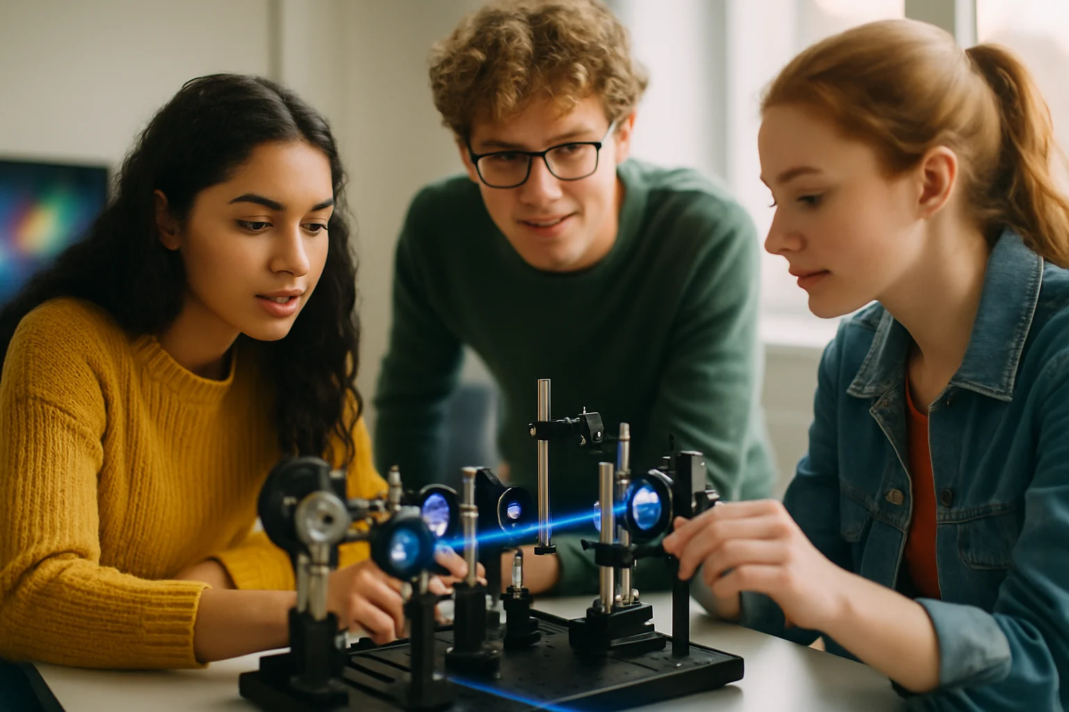 學生們在課堂上進行量子物理實驗演示