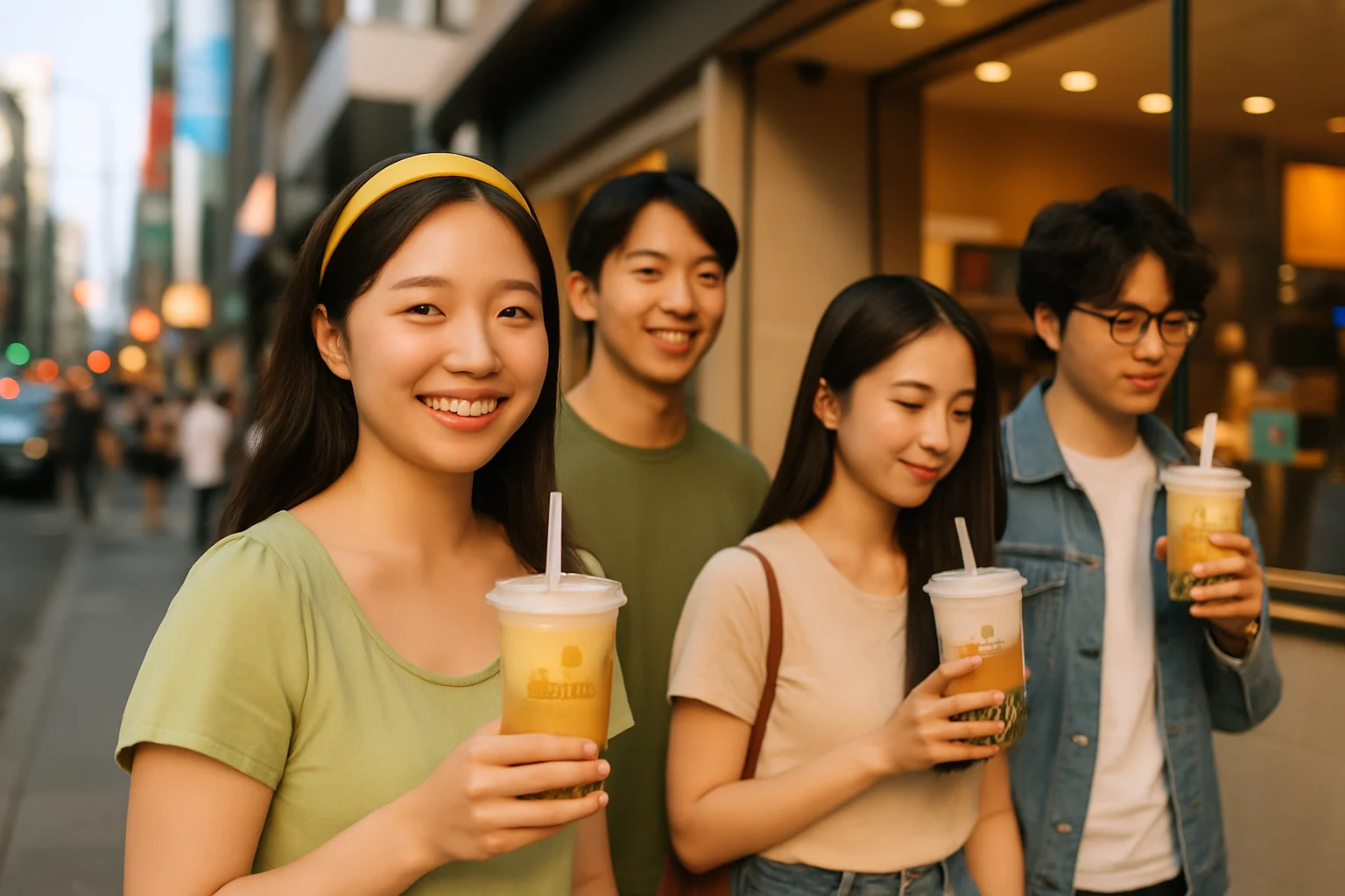 年輕消費者在可不可門市排隊購買茶花系列飲品