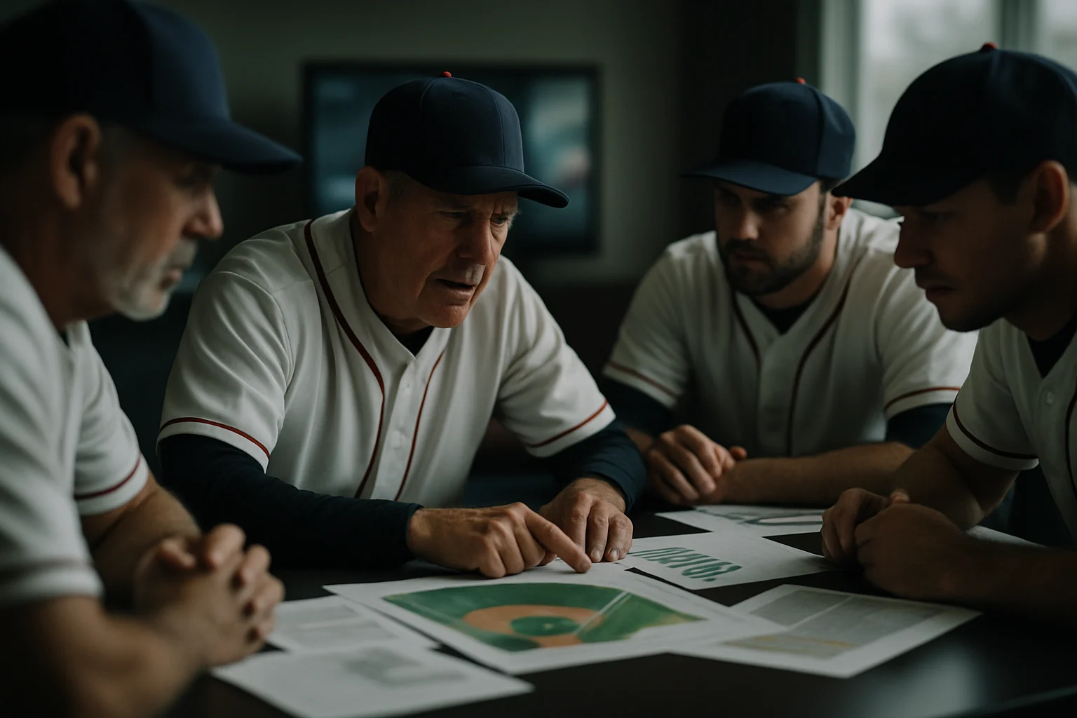 大都會教練團討論胡安索托替補人選的會議場景