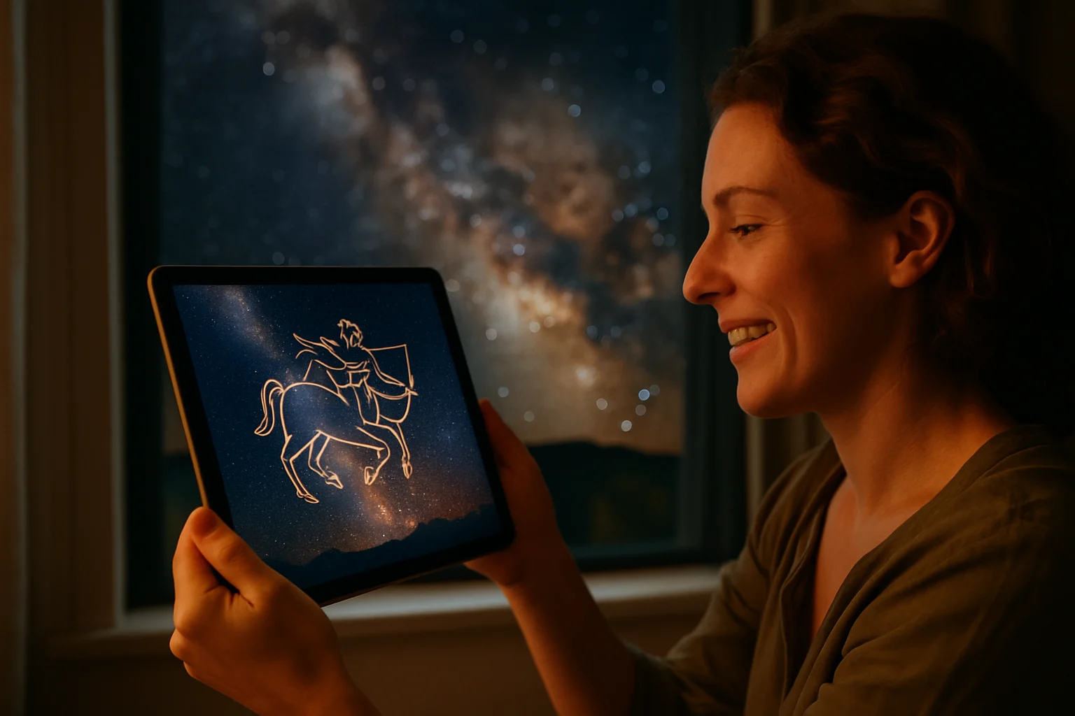 夏季夜空中射手座茶壺星群與銀河系中心射手座A星標示示意圖