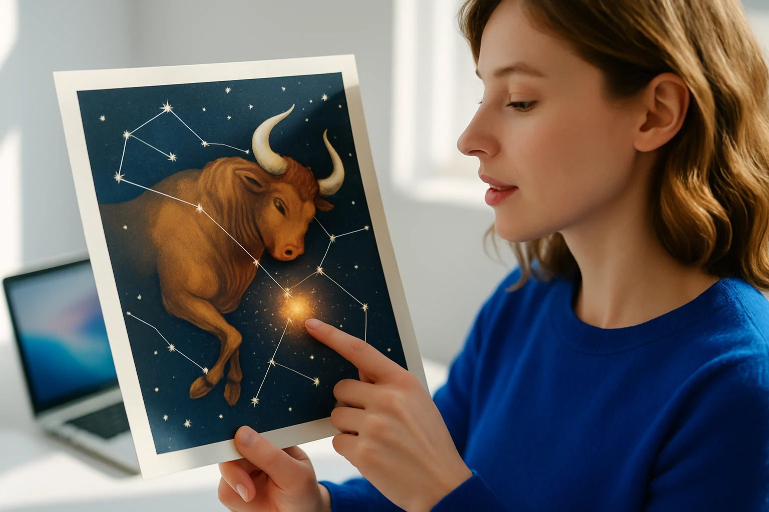 金牛座星圖，顯示畢宿五主星位置與昴宿星團分布於夜空中的位置關係