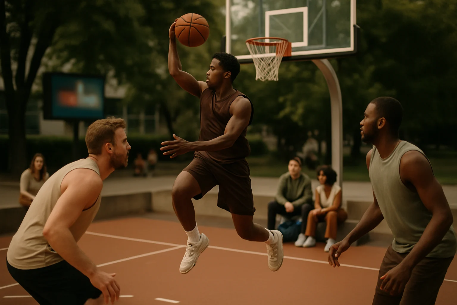 籃球比賽中球員在防守時保持低重心、雙手打開,眼睛盯著進攻球員並用餘光觀察球