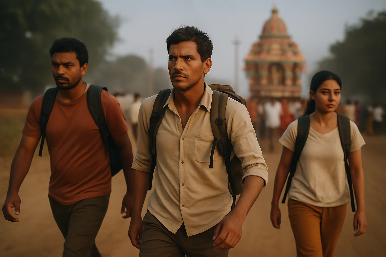 香燈腳背著簡單行囊徒步進香的真實畫面