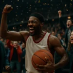 柯瑞慶祝命中關鍵三分球的經典動作