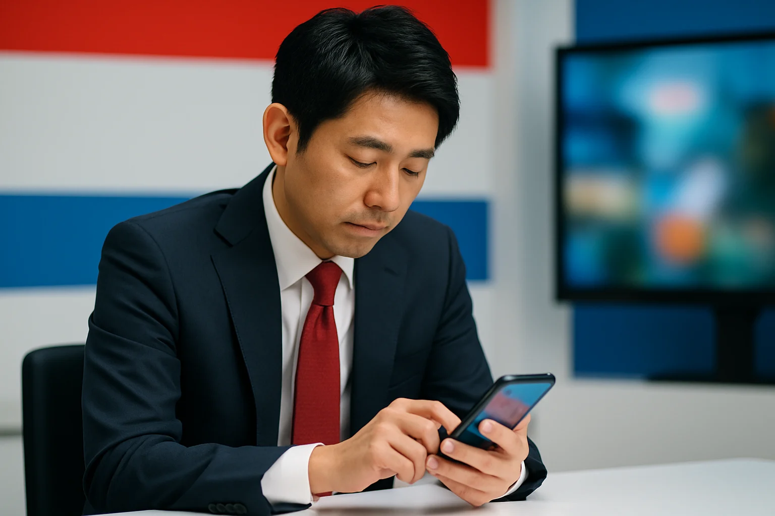 羽鳥慎一がスマートフォンでSNSをチェックしている様子