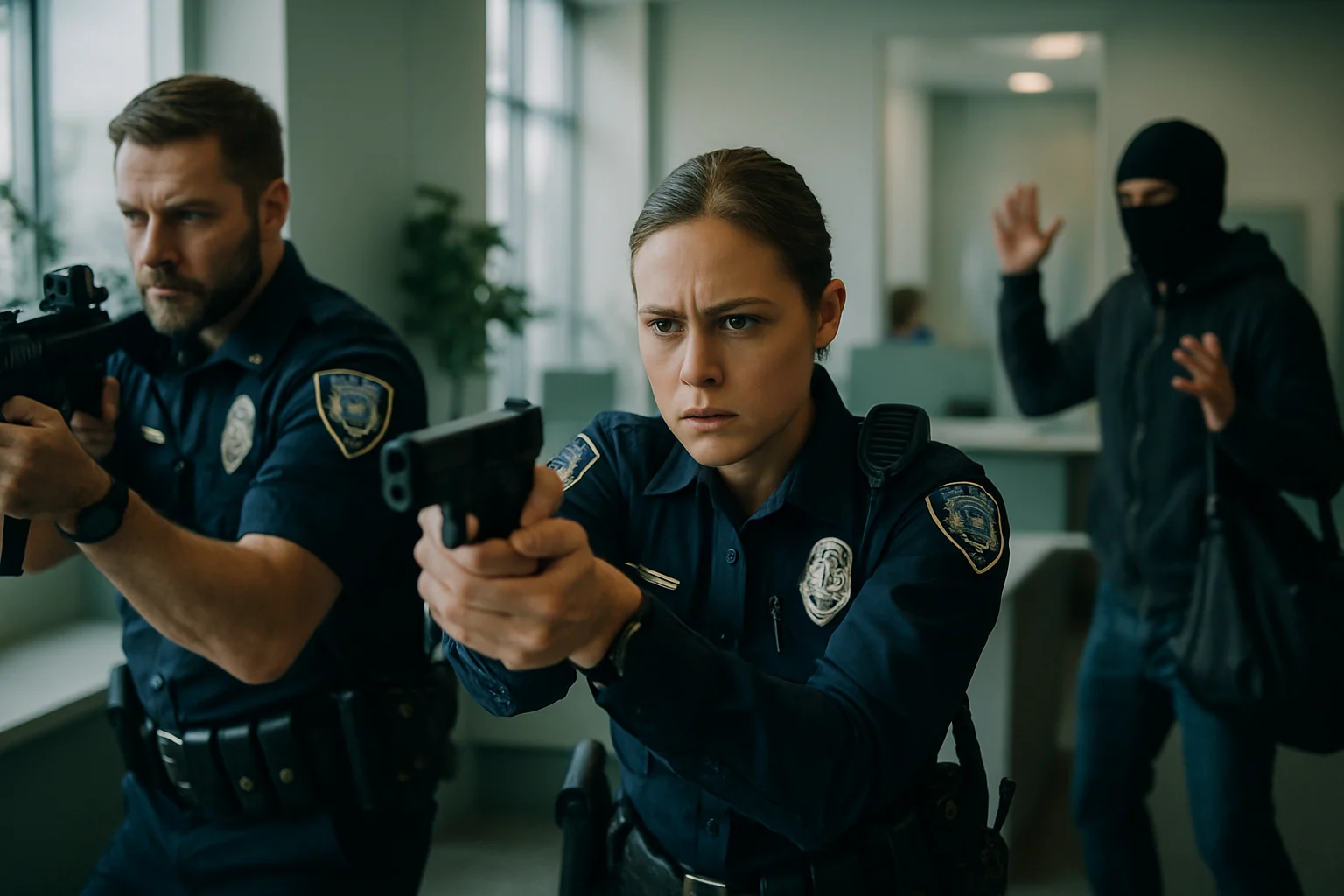 台北市大安區警察局快打警力到達銀行搶案現場的新聞畫面