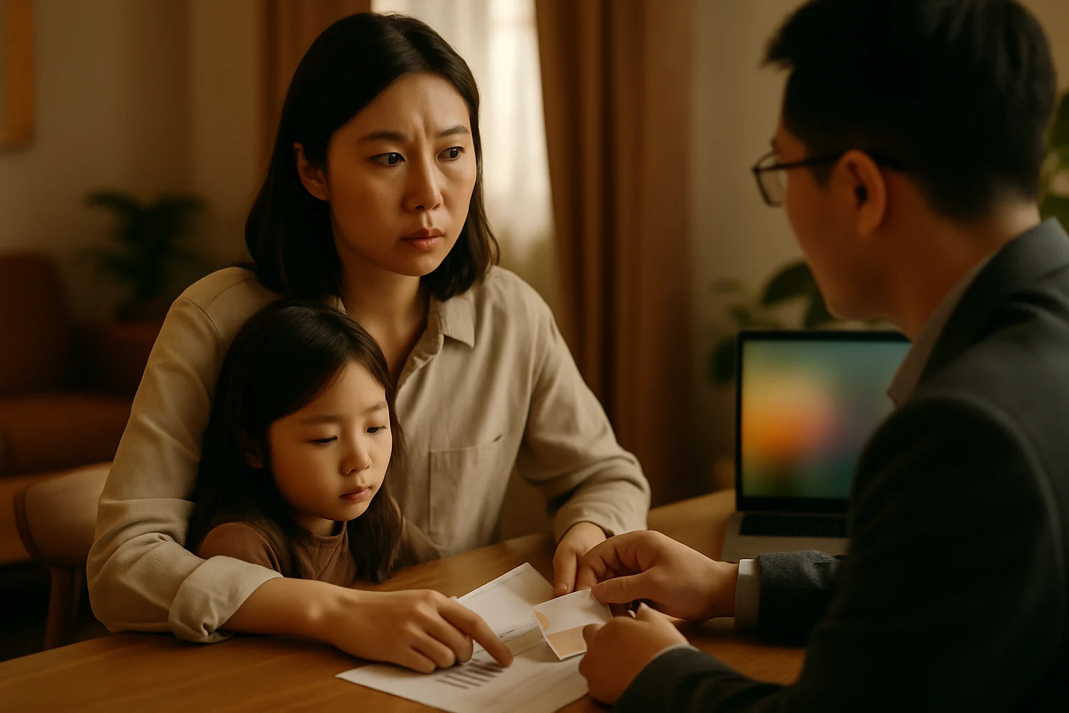 한부모 가정 지원금 신청 안내 책자와 복지 서류가 놓인 책상 위 장면