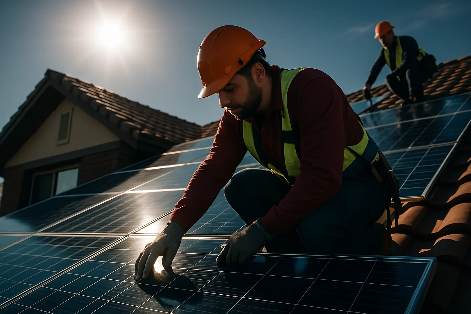 太陽能電池板安裝在住宅屋頂的分散式發電系統