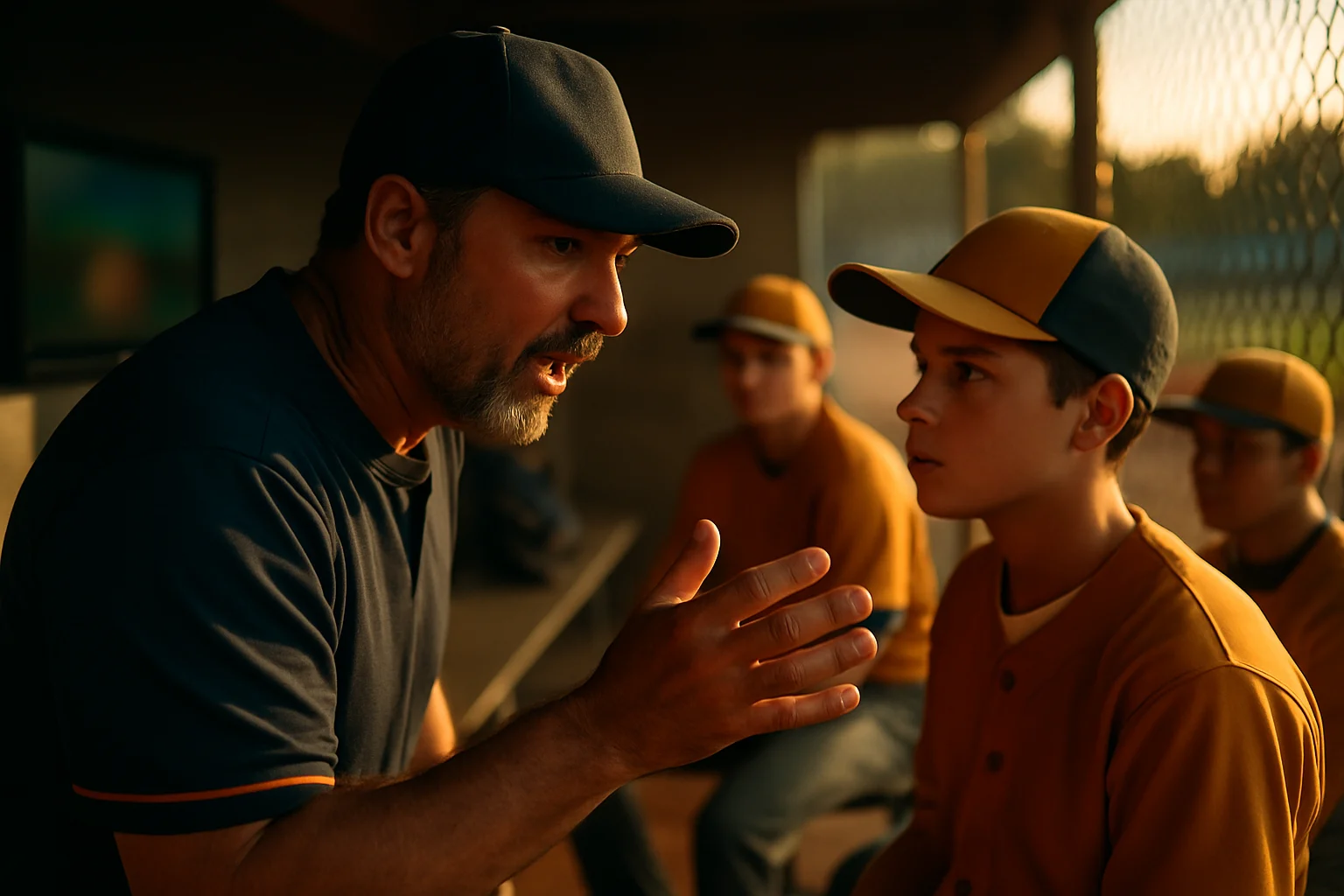 陳俊秀在球場上指導年輕球員的溫馨畫面