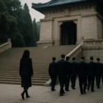 郑丽文率团在中山陵392级台阶前合影留念