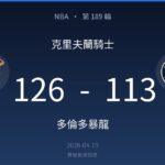 NBA 第189轮：克里夫蘭騎士126-113擊敗多倫多暴龍，賽後數據報導，日期2026-04-19。