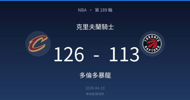 克里夫蘭騎士 126-113 多倫多暴龍｜NBA 第 189 輪賽後戰報