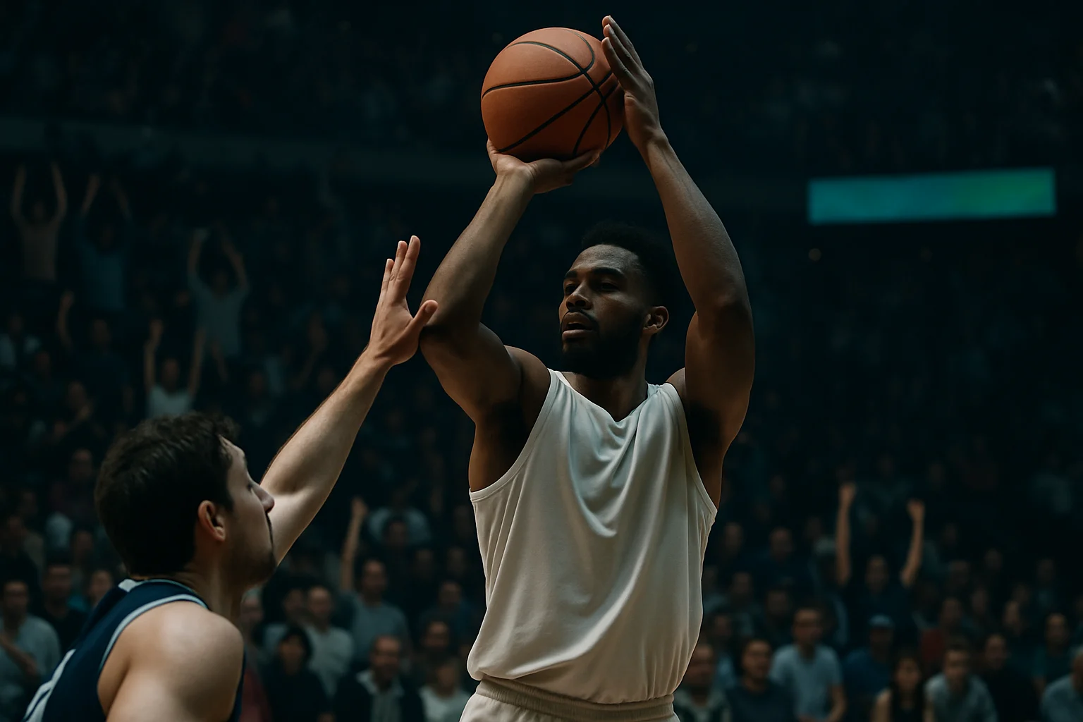 VJ Edgecombe在NBA季後賽對塞爾蒂克投進關鍵三分球的場景
