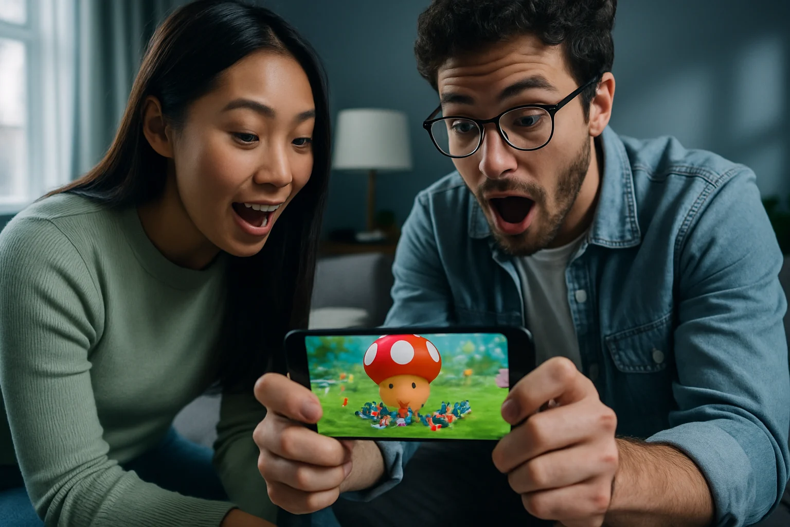 Pikmin Bloom手機畫面顯示蘑菇戰鬥工作力排序介面