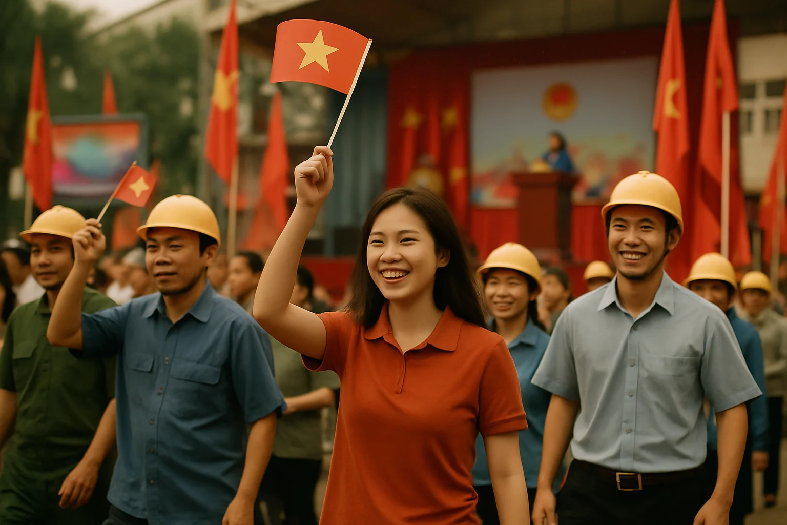 Lễ mít tinh kỷ niệm ngày quốc tế lao động 1/5 tại Hà Nội với đông đảo người tham dự