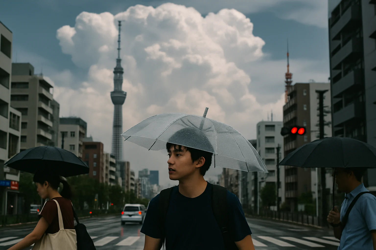 東京都心上空に発達する積乱雲。ゲリラ雷雨の前兆として夏の午後に発生する典型的な気象パターン